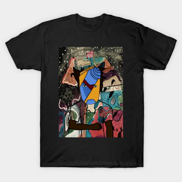 Dive into the Intriguing World of the MaleMask NFT - CrayonEye Color and Mystery Night Background T-Shirt by Hashed Art